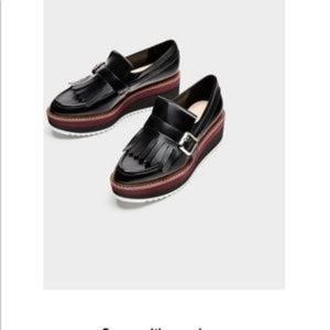 ZARA DERBY BLACK FRINGE LOAFERS PLATFORM SHOES